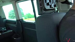 Brunette gets gang banged in a van and has cum inside her vagina