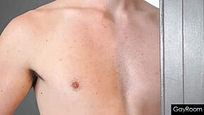 A young and straight twink has sex in the shower and has a big dick