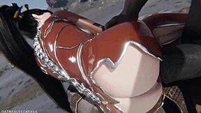 3D cartoon of Eve from Stellar Blade getting a rough fuck