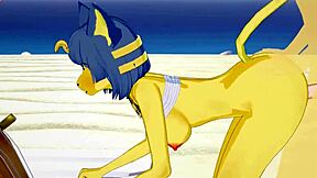 Furry Ankha from Animal Crossing in hot erotic scene on the beach