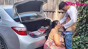 Step-mom the MILF seduces her step-son in the car outside