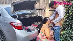 Step-mom the MILF seduces her step-son in the car outside