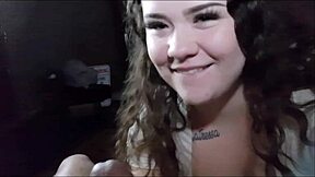 Young beautiful woman gives great blow job and facial with big black cock