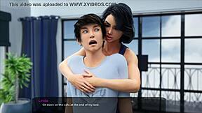 First time touching my stepmom's big boobs in anime