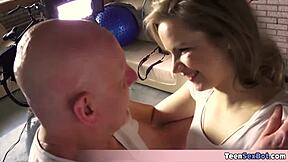 Candice is too beautiful while working out and giving blow job to Oldman