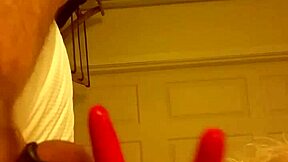Big dick worship in latex gloves and tits rubbing