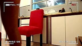 Interracial couple caught in homemade kitchen sex video