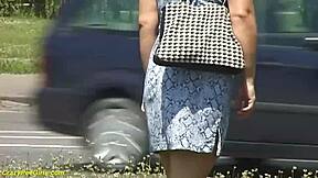 Hungarian Redhead BBW Milf Caught Peeing in Public Spot