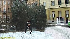 Red hair, curvaceous body, European MILF urinates in public