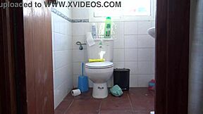 Amateur wife goes wild in a public convenience store restroom in France