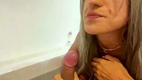 Blonde teen sucks and fucks in the bathroom POV