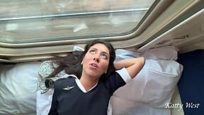 Public train sex with a teen and a horny conductor