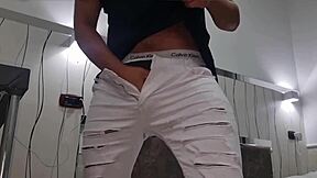 Skinny boy's solo session: suck and drink his cum