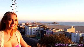 Beautiful girl with small bosom makes lesbian porn video in POV style