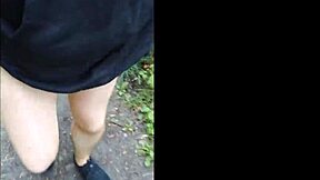 Amateur couple enjoys public transportation and flashing on the mountain