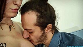 Wife's friend seduces her husband on the sofa