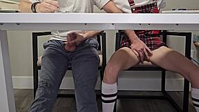 Skinny college girl in underwear during lecture