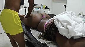 Stepson gives his stepmother a sexy massage with oil on her big ass