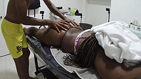Stepson gives his stepmother a sexy massage with oil on her big ass