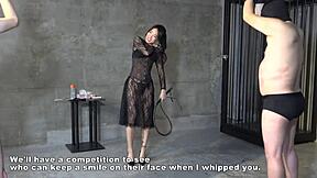Sara, the Japanese mistress enjoys a Cfnm handjob with a great cumshot