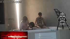 Hot scene of a motel room with a beautiful blonde and a hot bath scene