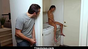 Asian teen forces his huge cock out for wild sucking
