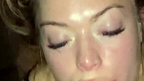 Beautiful blonde Misha Maver gives a dirty blowjob and gets cum in mouth