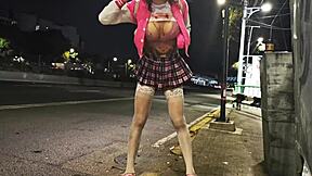 Mexi tranny shows off her skills on the cable car
