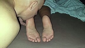 Foot fetish action with stepmother and amateur cum shot