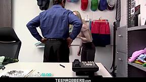 got caught by the security guard, had hard sex in his office