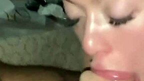 Beautiful blonde Misha Maver gives a dirty blowjob and gets cum in mouth