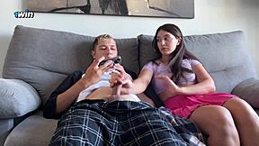 Roommate helps step bro with a steamy handjob session