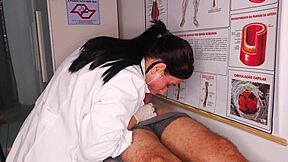Nurse gets a big cock in her mouth and bangs her patient