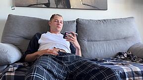 Roommate helps step bro with a steamy handjob session