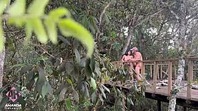 Busty Latina gets wild and crazy outside in the woods