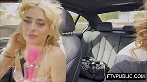 Young blonde’s public solo pleasure act outdoors