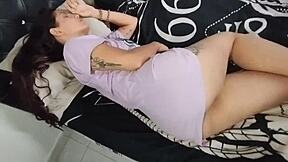 Daddy's friend helps with a big cock in her mouth