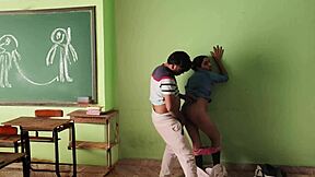 Hot Indian uniformed woman has sex in empty classroom