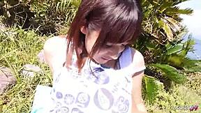 Petite Japanese step-sister's outdoor defloration during holiday in JAV