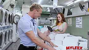 Redhead shop girl gets seduced by a swinger couple