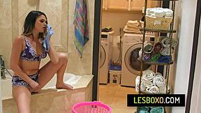 Stepmoms scissor stepdaughter and indulge in taboo threesome