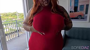 Sofie Diaz, a plus size Latina beauty, enjoys cowgirl ride with a black man