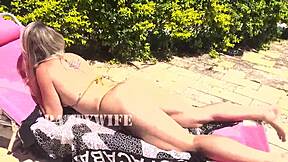 Hot wife gives a complete pool cleaner a handjob outdoors