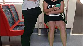 Young brunette gets off on public train ride adventure