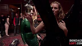 Femdom spanking BDSM sub gets bound for anal in threesome