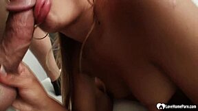 Beautiful woman undresses and gives great blow job