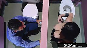 Busty brunette gets pounded in glory hole action