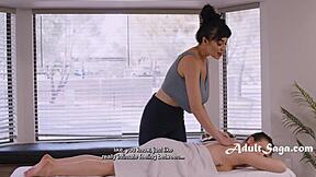 Alison and Puck’s naughty massage ends up in a steamy scene