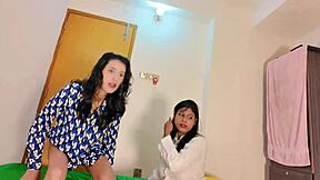 Indian threesome with hot babes and hardcore anal action