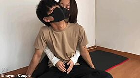 Japanese wife gets rough handjob and facial cumshot in POV
